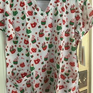 Festive Holiday Print Scrub Top